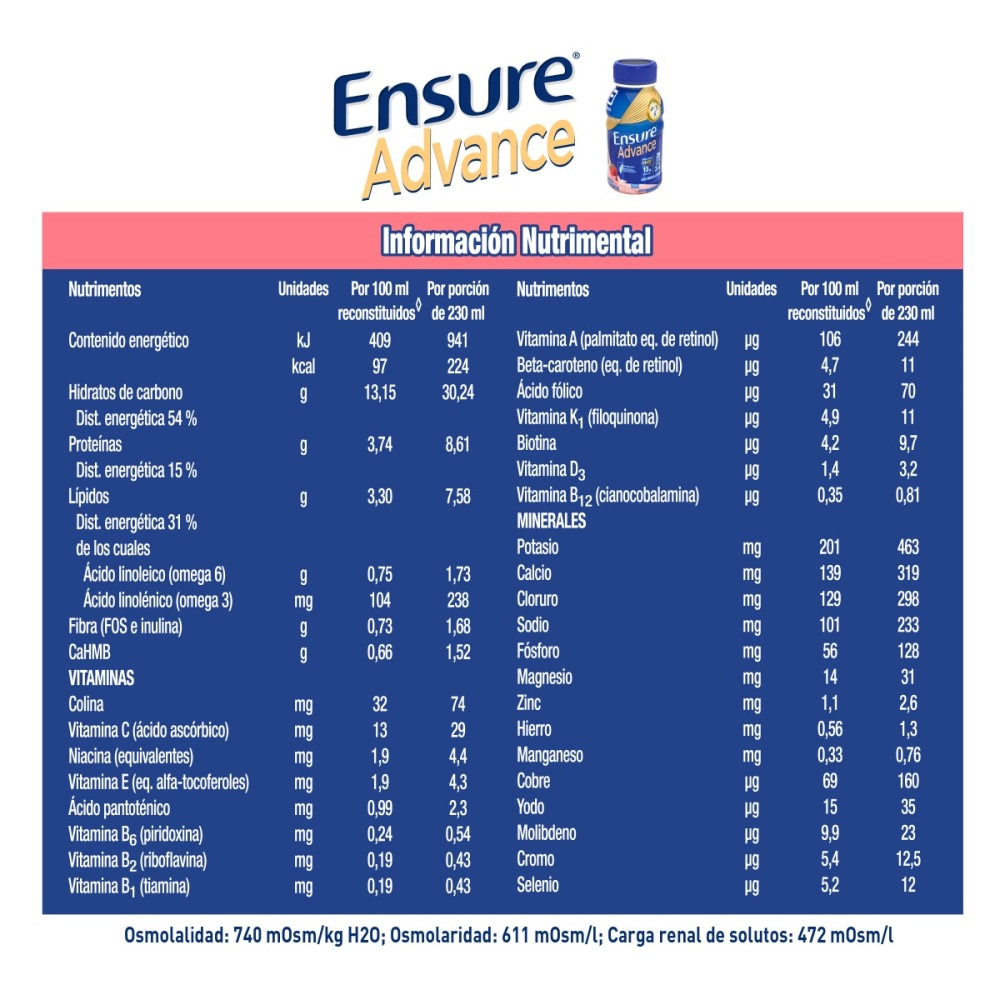 SUPLEMENTO ALIMENTICIO ENSURE ADVANCE 237 ML FRESA LAB ABBOTT