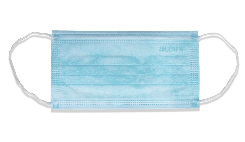 CUBREBOCA TRES PLIEGOS CON ELASTICO NO ESTERIL C/50 PZAS AZUL AMBIDERM