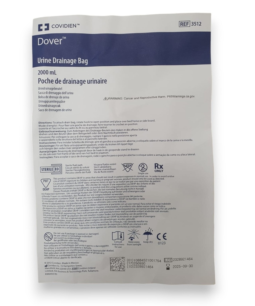 BOLSA RECOLECCION DE ORINA 2000 ML KENWUAR REF 3512 COVIDIEN