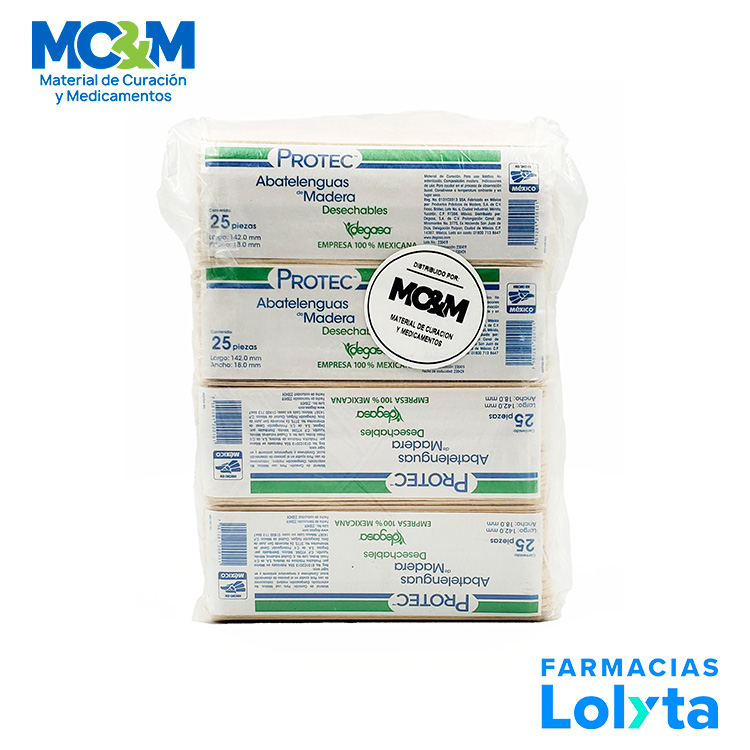 ABATELENGUAS DE MADERA 500 PZAS (20 BOLSAS C/25 PZAS C/U) PROTEC DEGASA 1820030