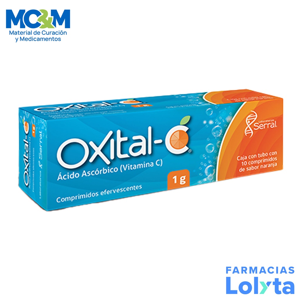 ACIDO ASCORBICO 1 G C/10 COMPRIMIDO EFERVESCENTES VITAMINA C SABOR NARANJA OXITAL-C LAB SERRAL