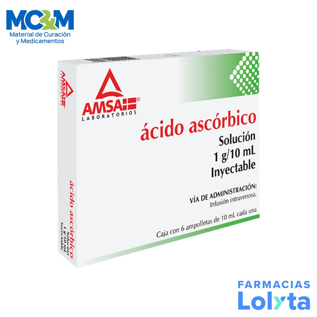 ACIDO ASCORBICO SOL INY 1 G/10 ML C/6 AMP LAB AMSA