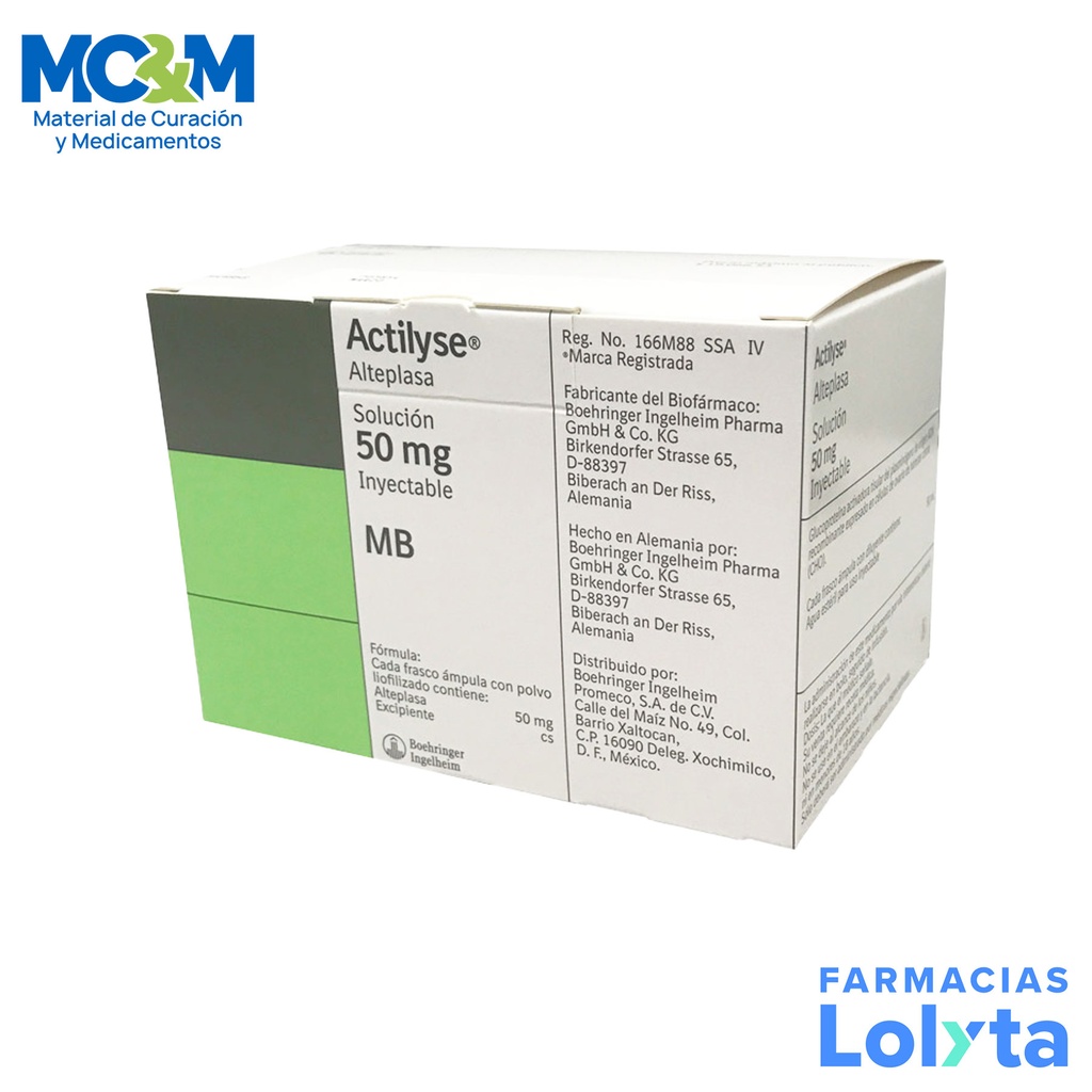 ACTILYSE SOL INY 50MG C/2 FRASCOS ALTEPLASA LAB BOEHRINGER