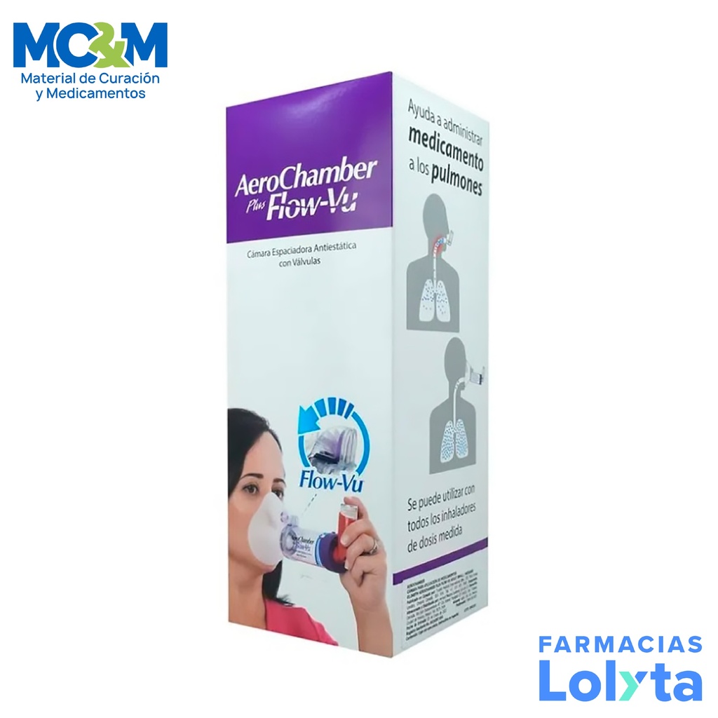 AEROCHAMBER PLUS FLOW-VU ADULTO CHICA CAMARA ESPACIADORA ANTIESTATICA CON VALVULAS PARA INHALADOR TRUDELL MEDICAL