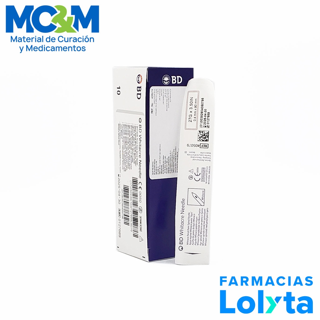 AGUJA WHITACRE 27 G X 3 1/2 CORTA BD REF 405079
