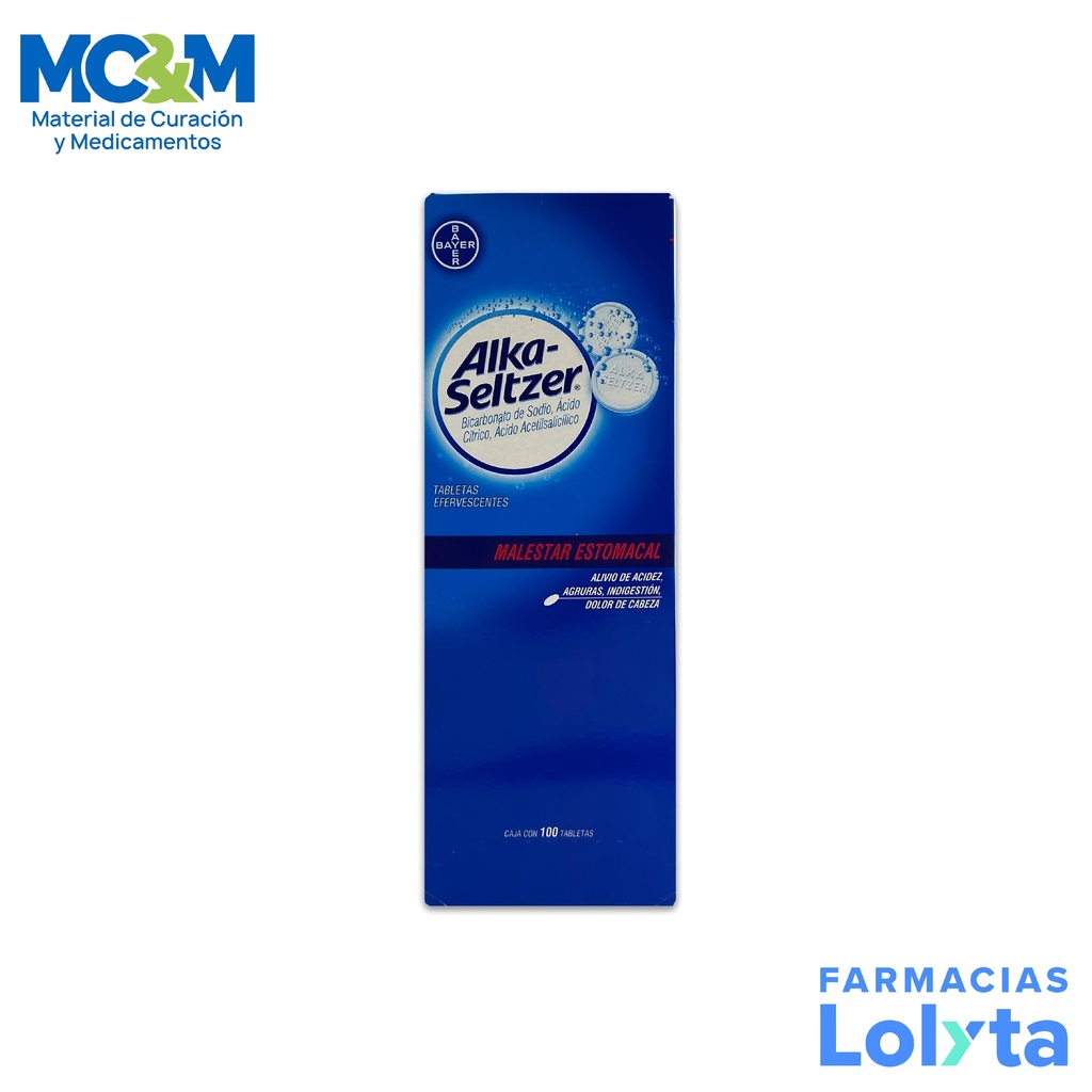 ALKA-SELTZER 1.976/1/0.324 G C/100 TAB EFERVESCENTES ACIDO CITRICO BICARBONATO DE SODIO ACIDO ACETILSALICILICO LAB BAYER