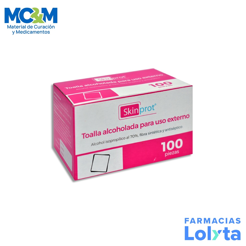 TOALLA ALCOHOLADA PARA USO EXTERNO C/100 PZAS SKINPROT SUPLIMEX