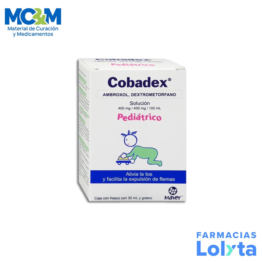 AMBROXOL DEXTROMETORFANO SOL ORAL 400/400 MG/100 ML C/30 ML COBADEX PEDIATRICO LAB MAVER