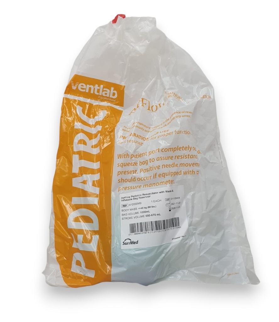 RESUCITADOR DESECHABLE PEDIATRICO CON MASCARILLA AIRFLOW REF AF2000MB SUNMED (AMBU)