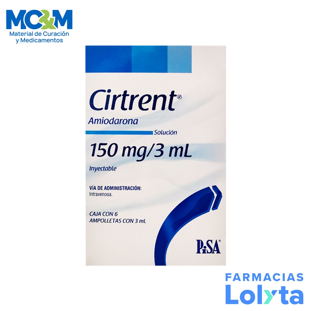 AMIODARONA SOL INY 150 MG/3 ML C/6 AMP CIRTRENT LAB PISA