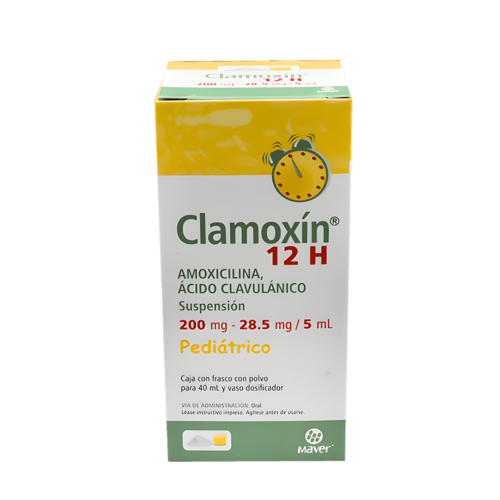 AMOXICILINA ACIDO CLAVULANICO SUSPENSION 200/28.5/5 ML FCO C/40 ML CLAMOXIN 12H PEDIATRICO LAB MAVER