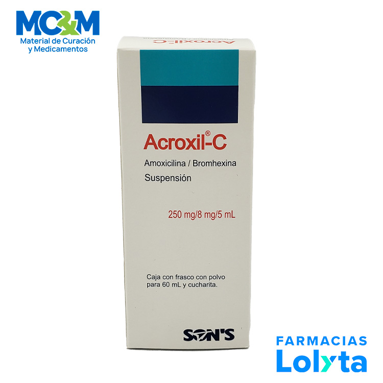 AMOXICILINA BROMHEXINA SUSPENSION 250/8 MG/5 ML FCO C/60 ML ACROXIL-C LAB SONS