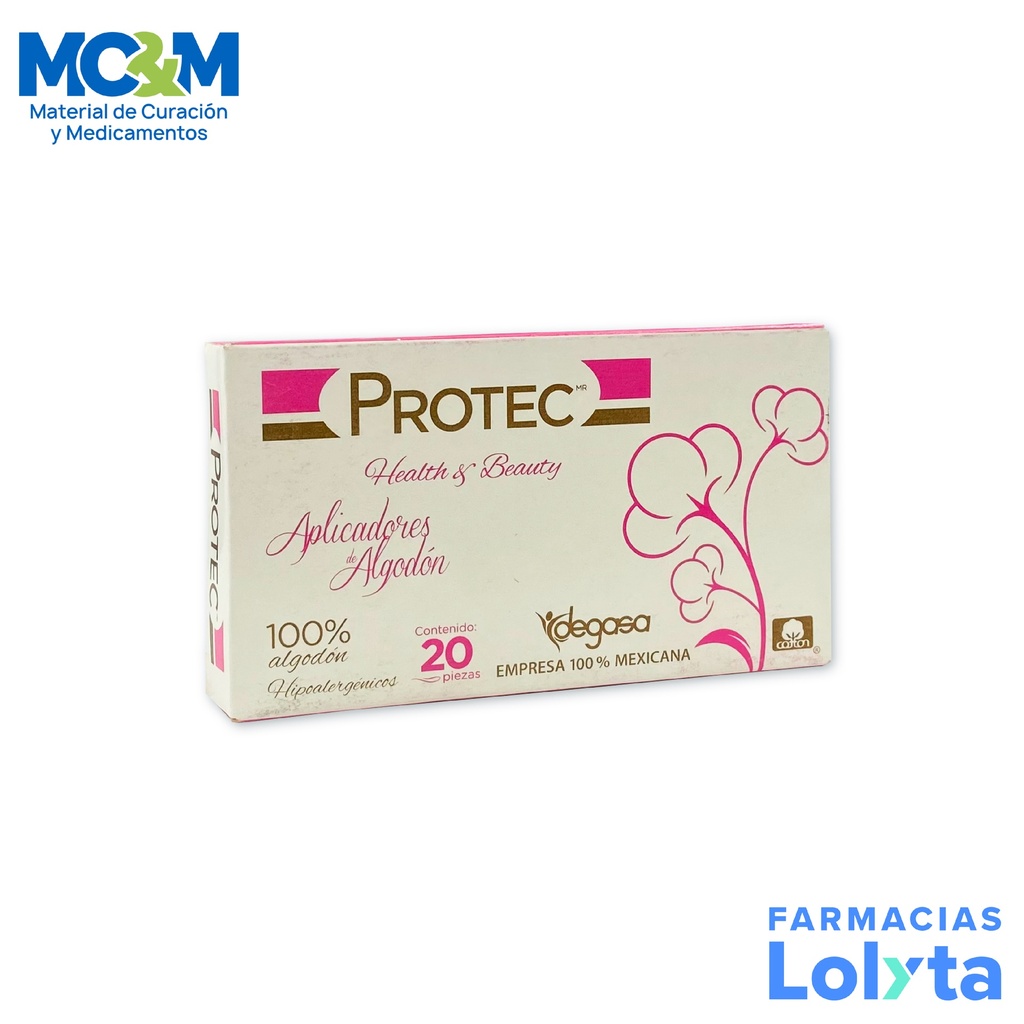 APLICADORES DE ALGODON HIPOALERGENICOSC/20 PZAS  HEALTH & BEAUTY PROTEC DEGASA