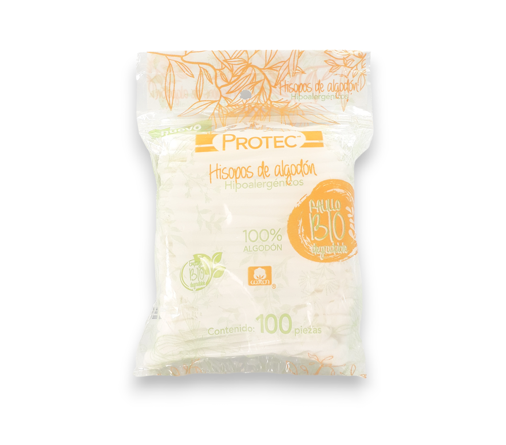HISOPOS DE ALGODON HIPOALERGENICOS 100% ALGODON C/100 PZAS PROTEC DEGASA