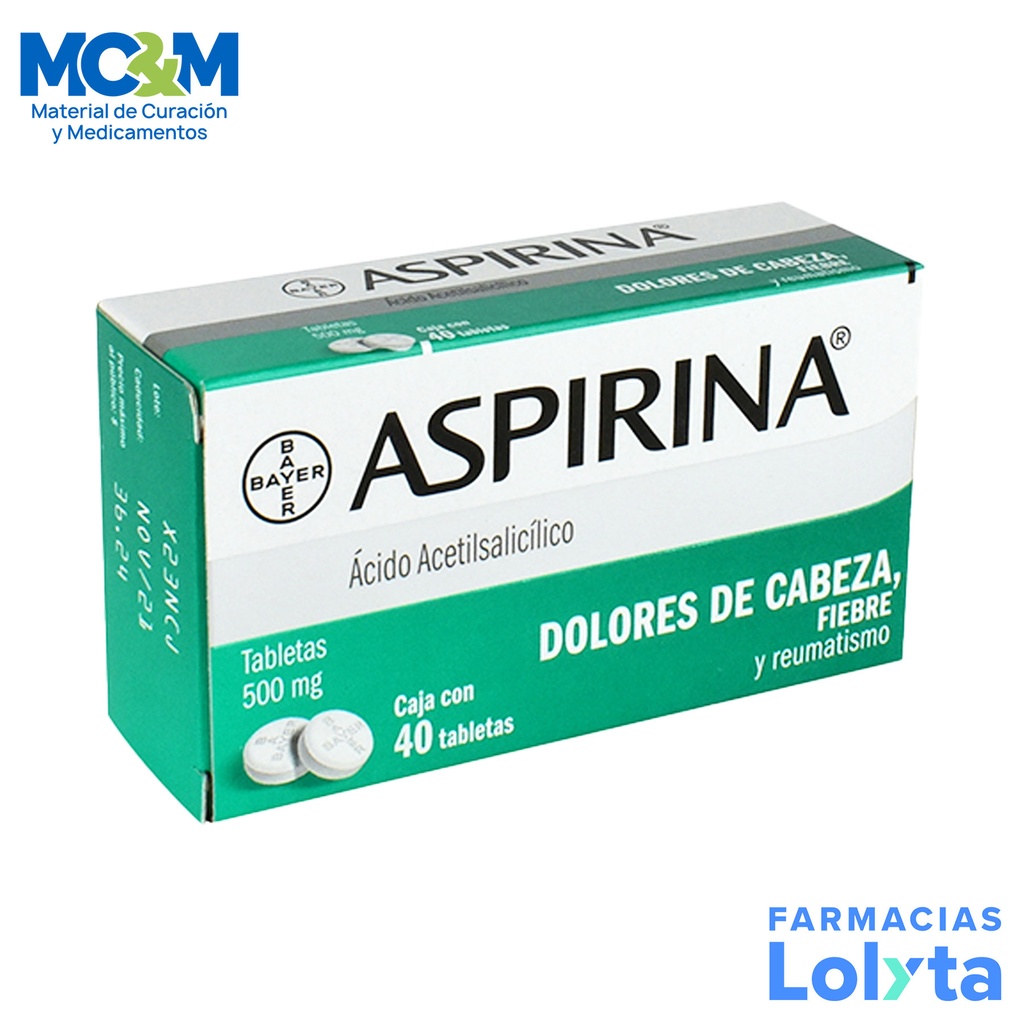 ASPIRINA 500 MG C/40 TAB ACIDO ACETILSALICILICO LAB BAYER