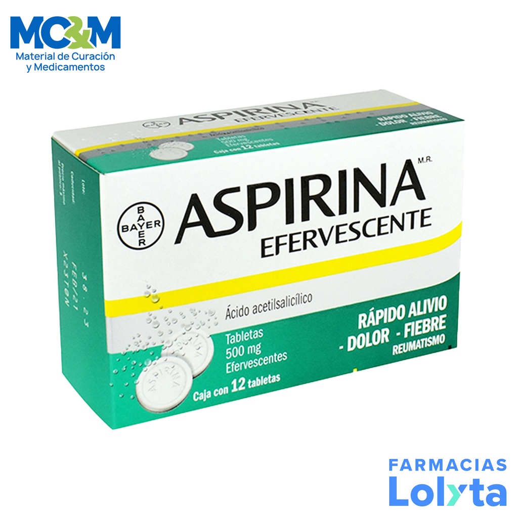 ASPIRINA EFERVESCENTE 500 MG C/12 TAB ACIDO ACETILSALICILICO LAB BAYER