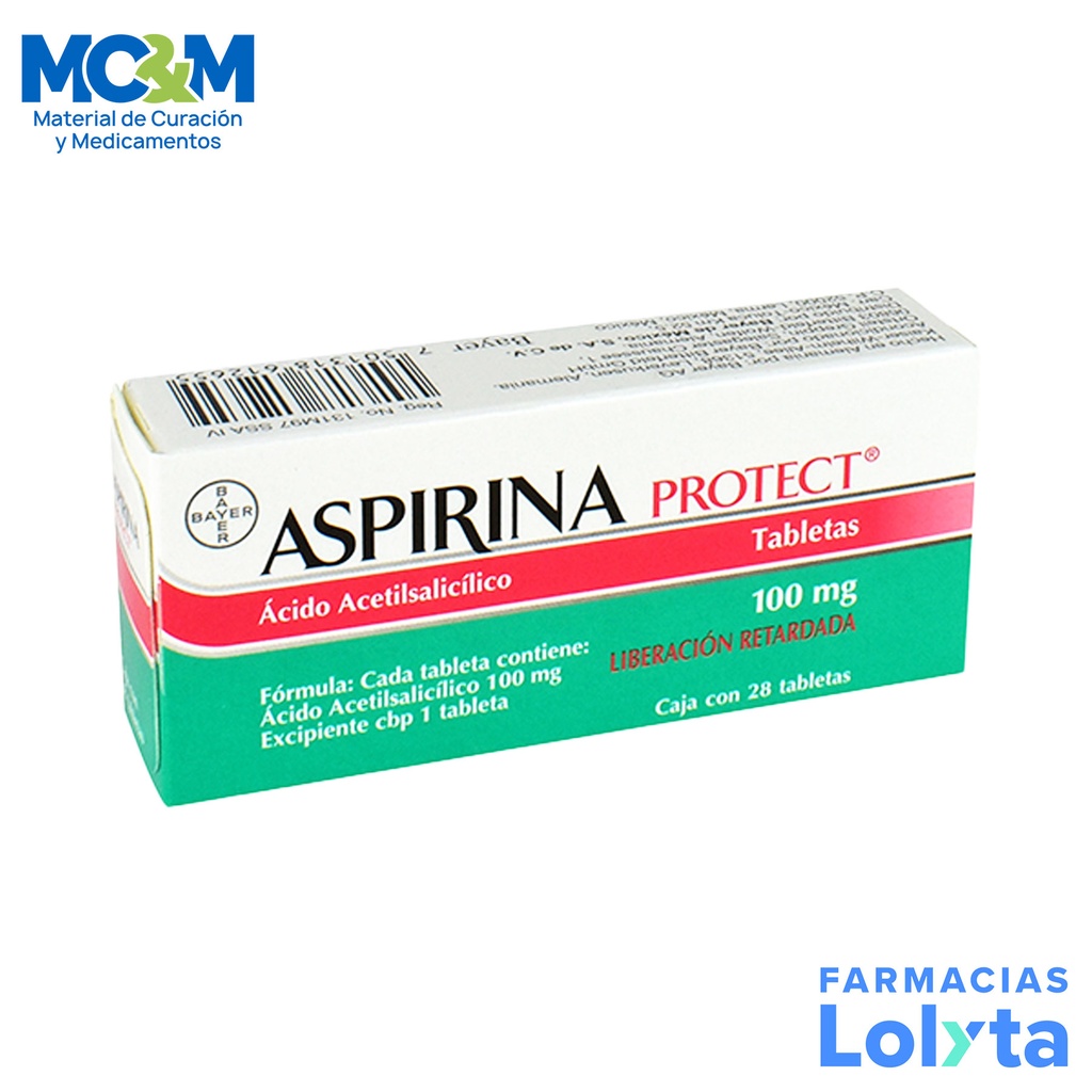 ASPIRINA PROTECT 100 MG C/28 TAB LIBERACION RETARDADA ACIDO ACETILSALICILICO LAB BAYER