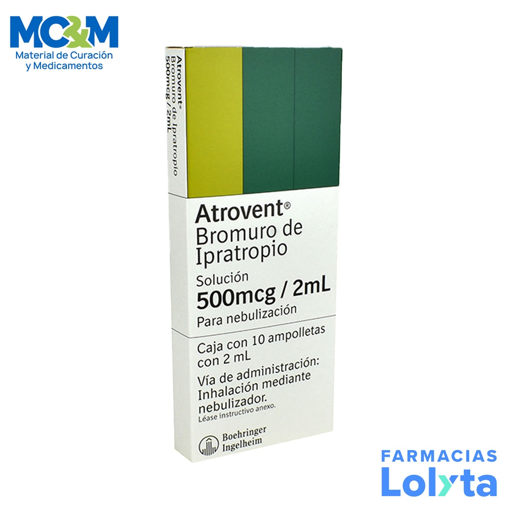 ATROVENT SOL P/NEBULIZAR 500 MCG/2 ML C/10 AMP BROMURO DE IPRATROPIO LAB BOEHRINGER