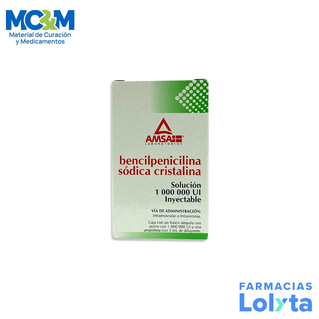 BENCILPENICILINA SODICA CRISTALINA SOL INY 1 000 000 UI LAB AMSA