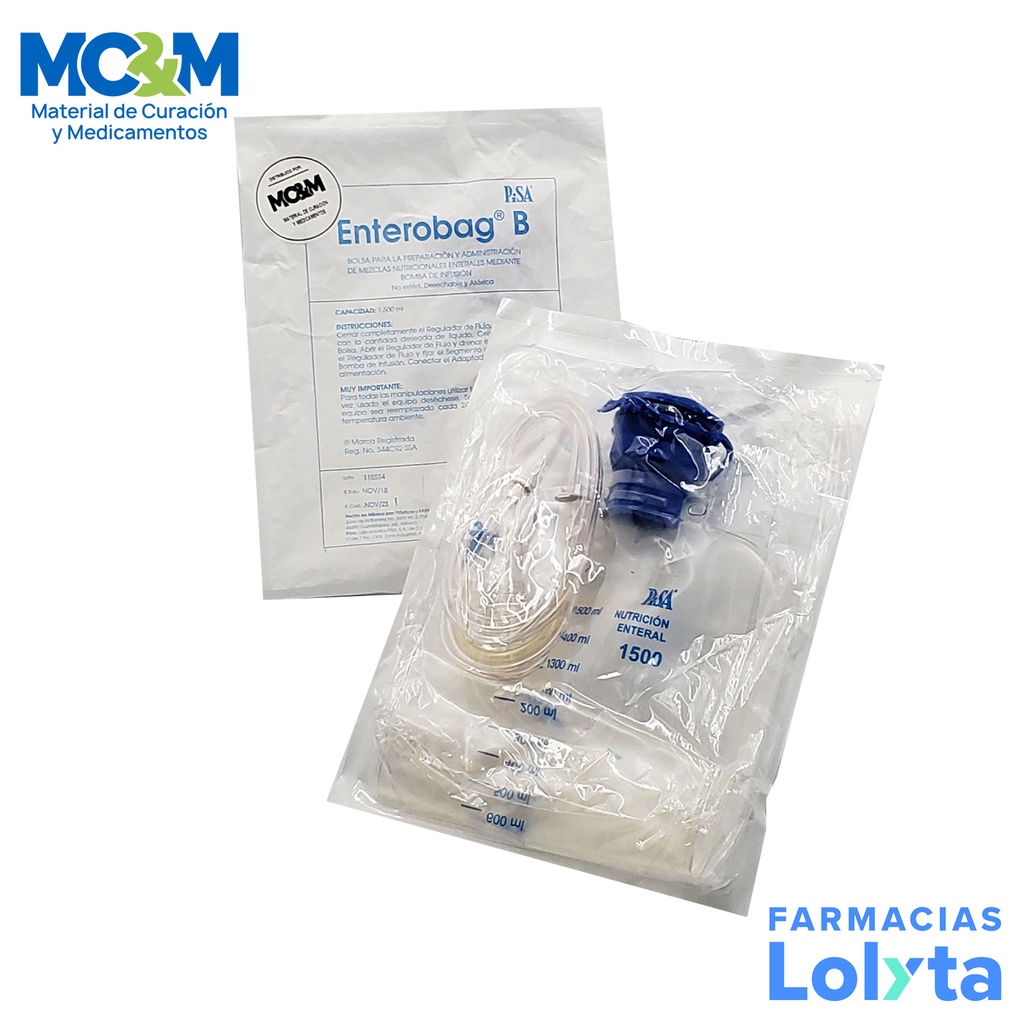 BOLSA PARA PREPARACION Y ADMINISTRACION DE MEZCLAS NUTRICIONALES ENTERALES PARA BOMBA DE INFUSION ENTEROBAG DE 1,500 ML LAB PISA