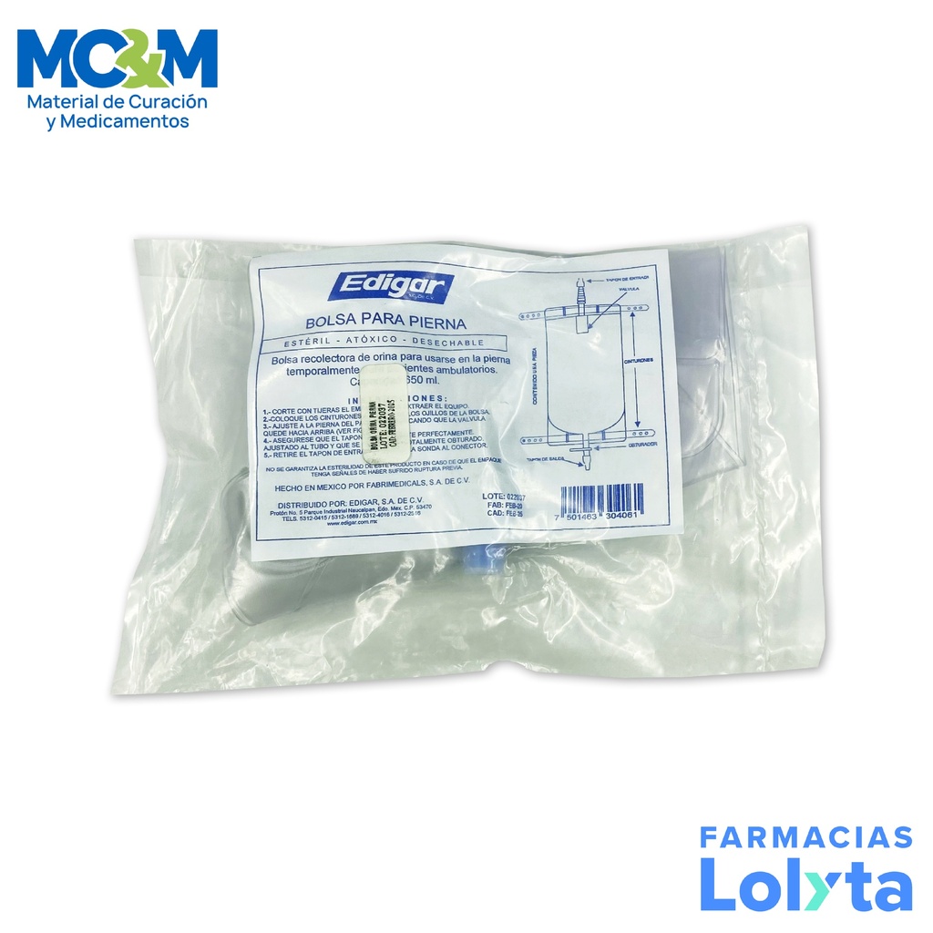 BOLSA PARA RECOLECCION DE ORINA PARA PIERNA 650 ML EDIGAR
