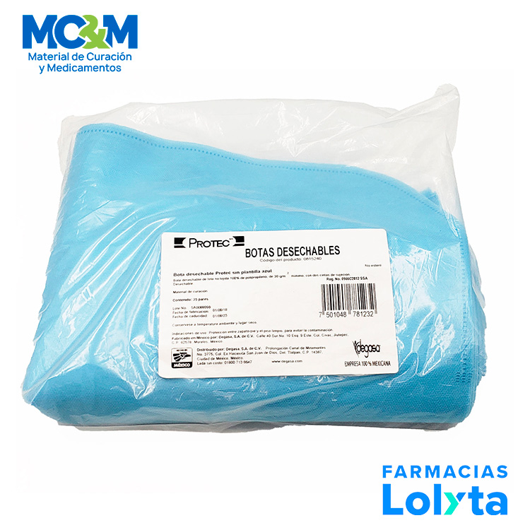 BOTA DESECHABLE POLIPROPILENO S/PLANTILLA AZUL C/25 PROTEC DEGASA