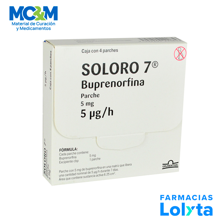BUPRENORFINA 5 MG 5MCG/H C/4 PARCHES SOLORO 7 LAB GRUNENTHAL GRUPO II