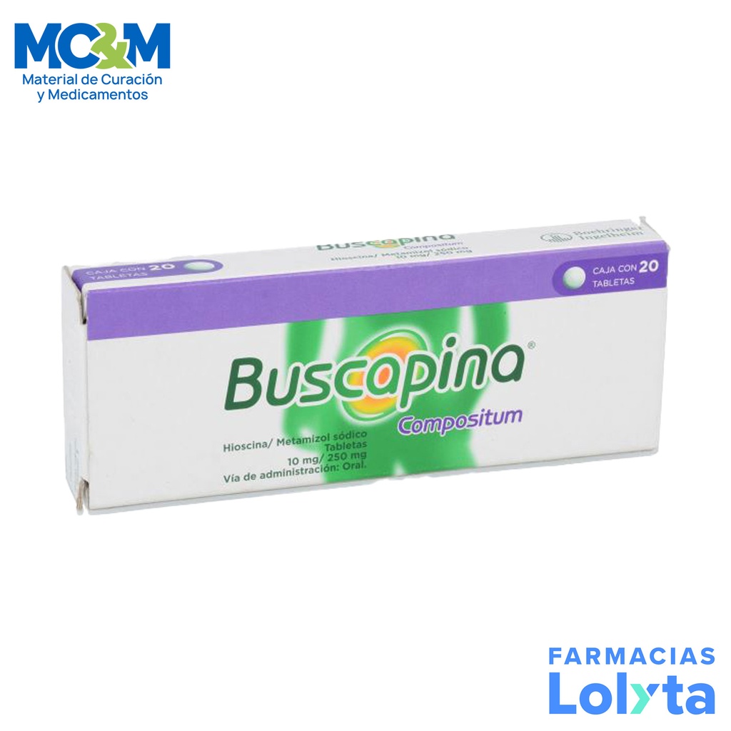 BUSCAPINA COMPOSITUM 10/250 MG C/20 TAB HIOSCINA METAMIZOL SODICO