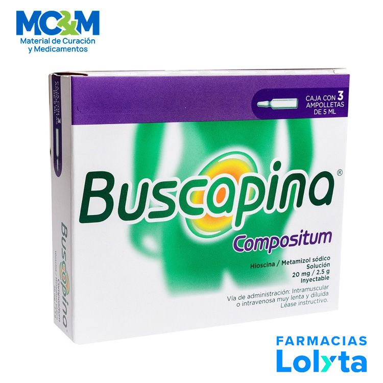 BUSCAPINA COMPOSITUM SOL INY 20 MG/2.5 G/5 ML C/3 AMP HIOSCINA METAMIZOL SODICO