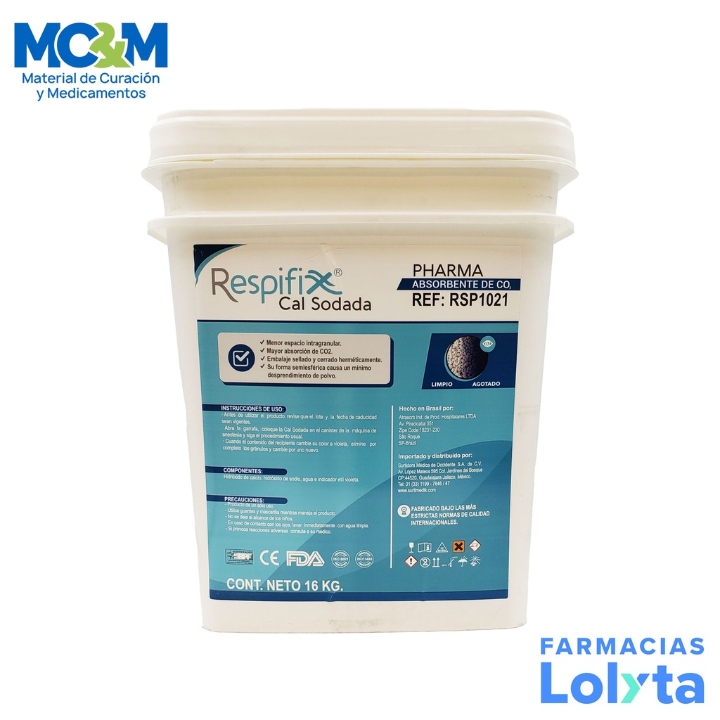 CAL SODADA 16 KG PARA MAQUINA DE ANESTESIA RESPIFIX