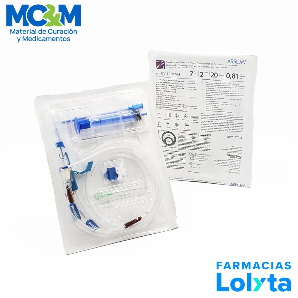 CATETER DE CATERIZACION VENOSA CENTRAL 7 FR 2 LUM 20CM ARROW