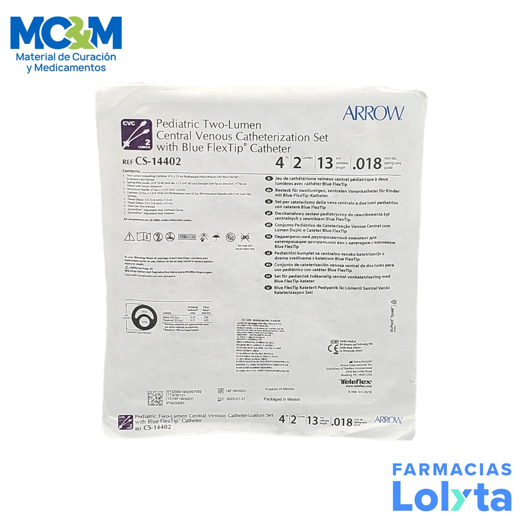 CATETER DE CATERIZACION VENOSA CENTRAL PEDIATRICO 4 FR 2 LUM 13 CM ARROW