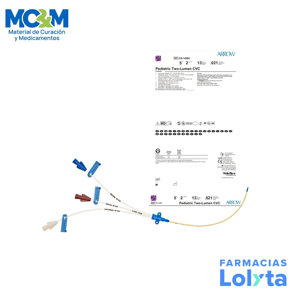 CATETER DE CATERIZACION VENOSA CENTRAL PEDIATRICO 5FR 2 LUM 13 CM ARROW