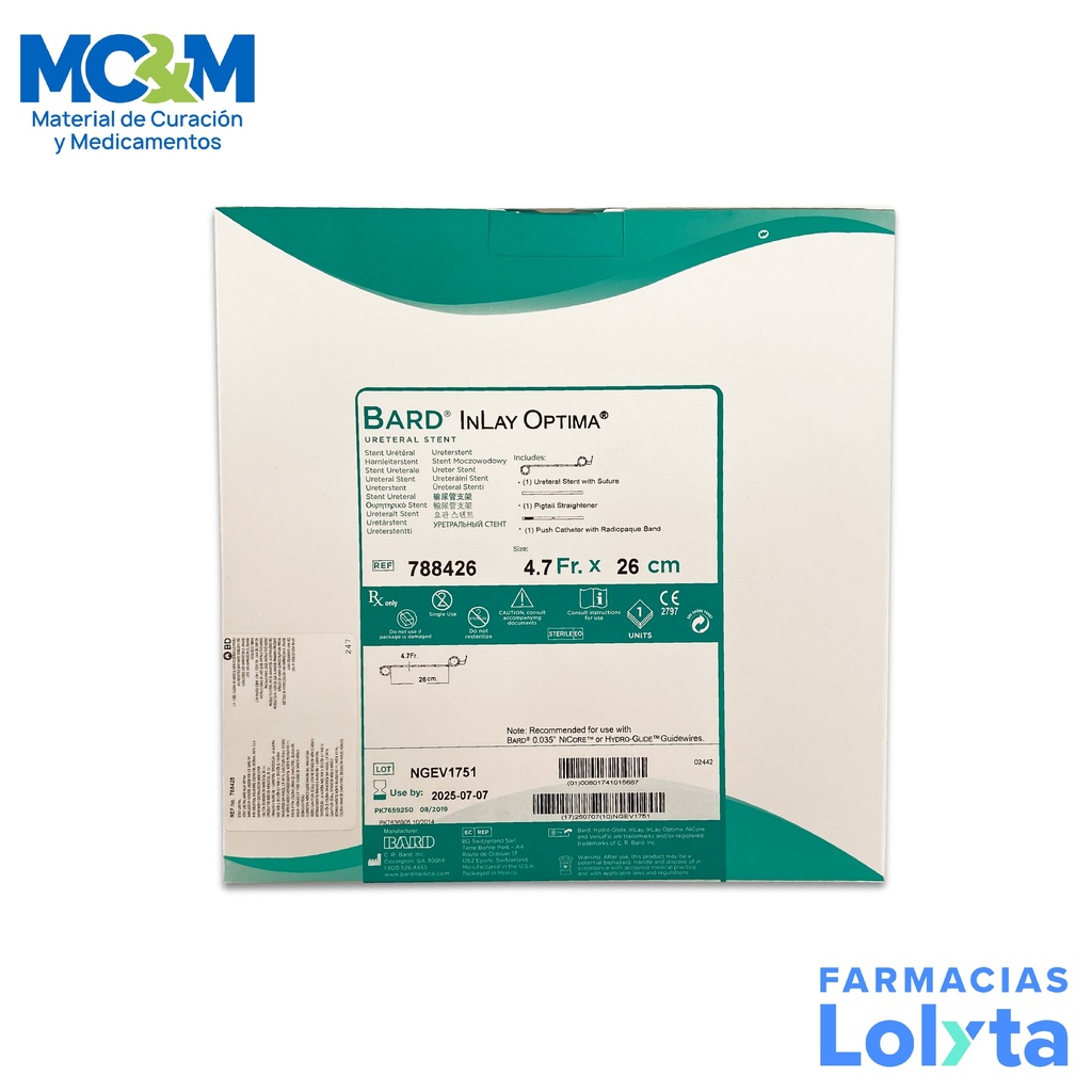 CATETER DOBLE JJ INLAY OPTIMA 4.7FR X 26 CM REF 788426 BARD