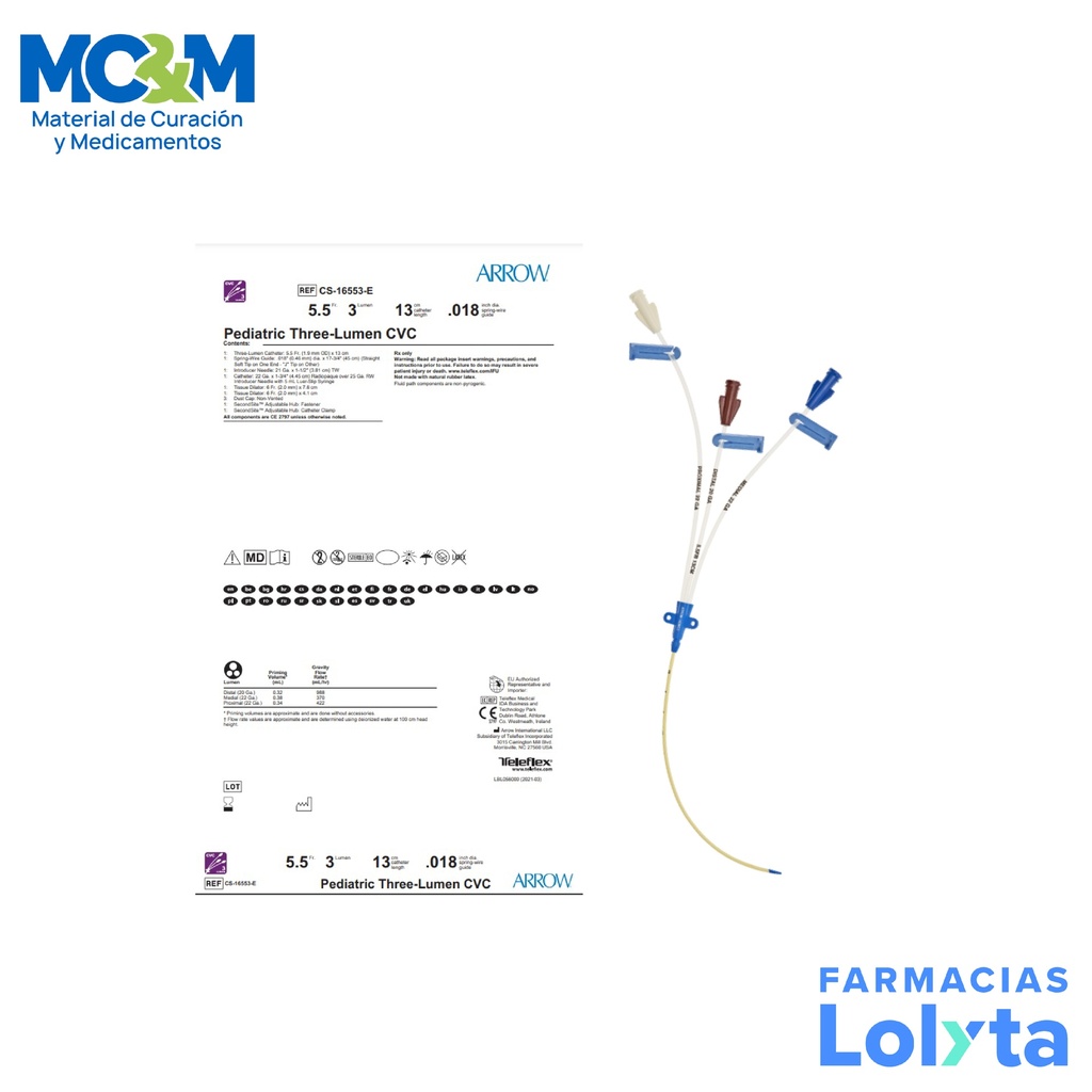 CATETER PEDIATRICO VENOSO CENTRAL 5.5 FR 3 LUM 13CM CS-16553-E ARROW