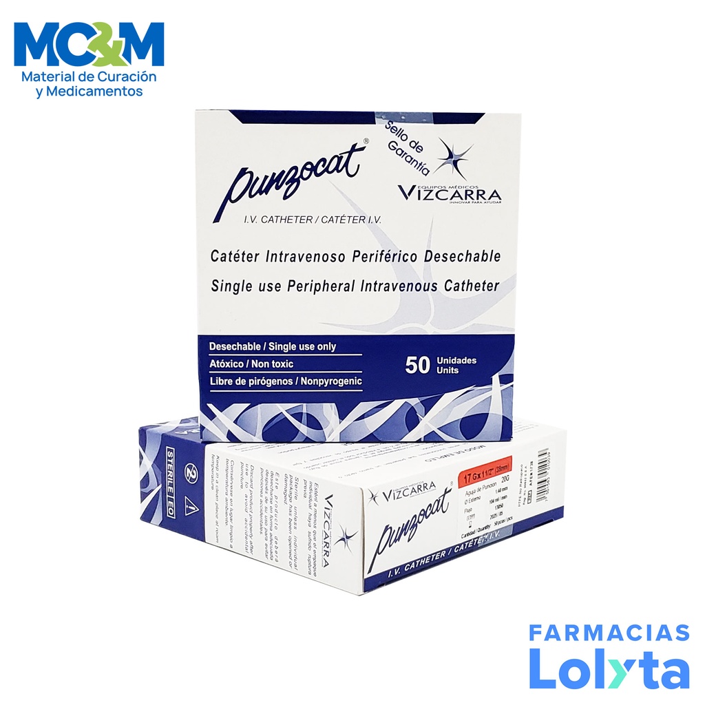 CATETER PUNZOCAT ROJO 17 G X 1 1/2" (38 MM) C/50 PZAS INTRAVENOSO PERIFERICO NO RADIOPACO REF AFEN1738M VIZCARRA