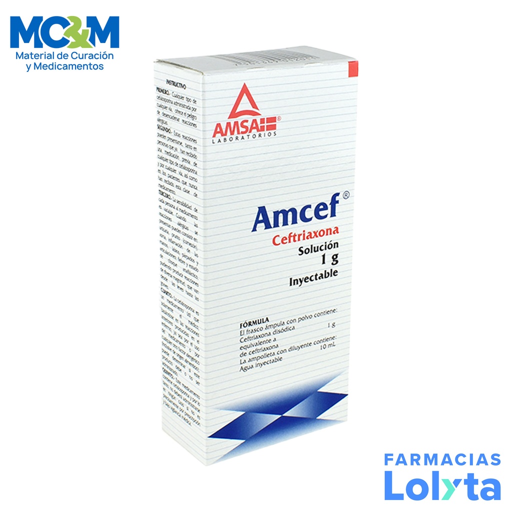 CEFTRIAXONA SOL INY 1 G IV AMCEF LAB AMSA