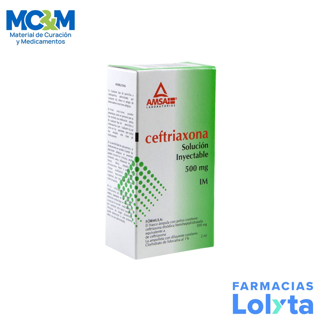CEFTRIAXONA SOL INY 500 MG IM AMSA