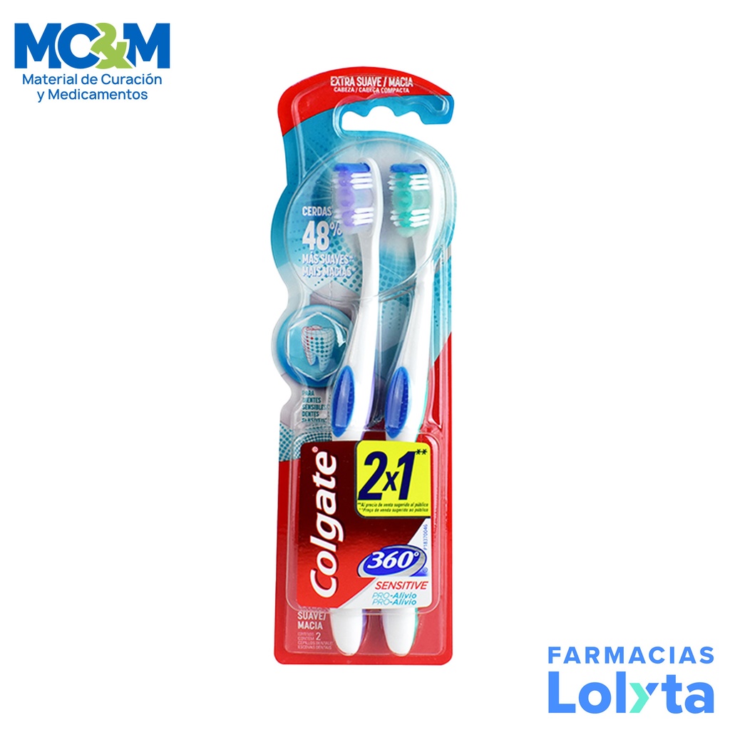 CEPILLO DENTAL SENSITIVE PRO-ALIVIO 360° C/2 PZAS EXTRA SUAVE COLGATE