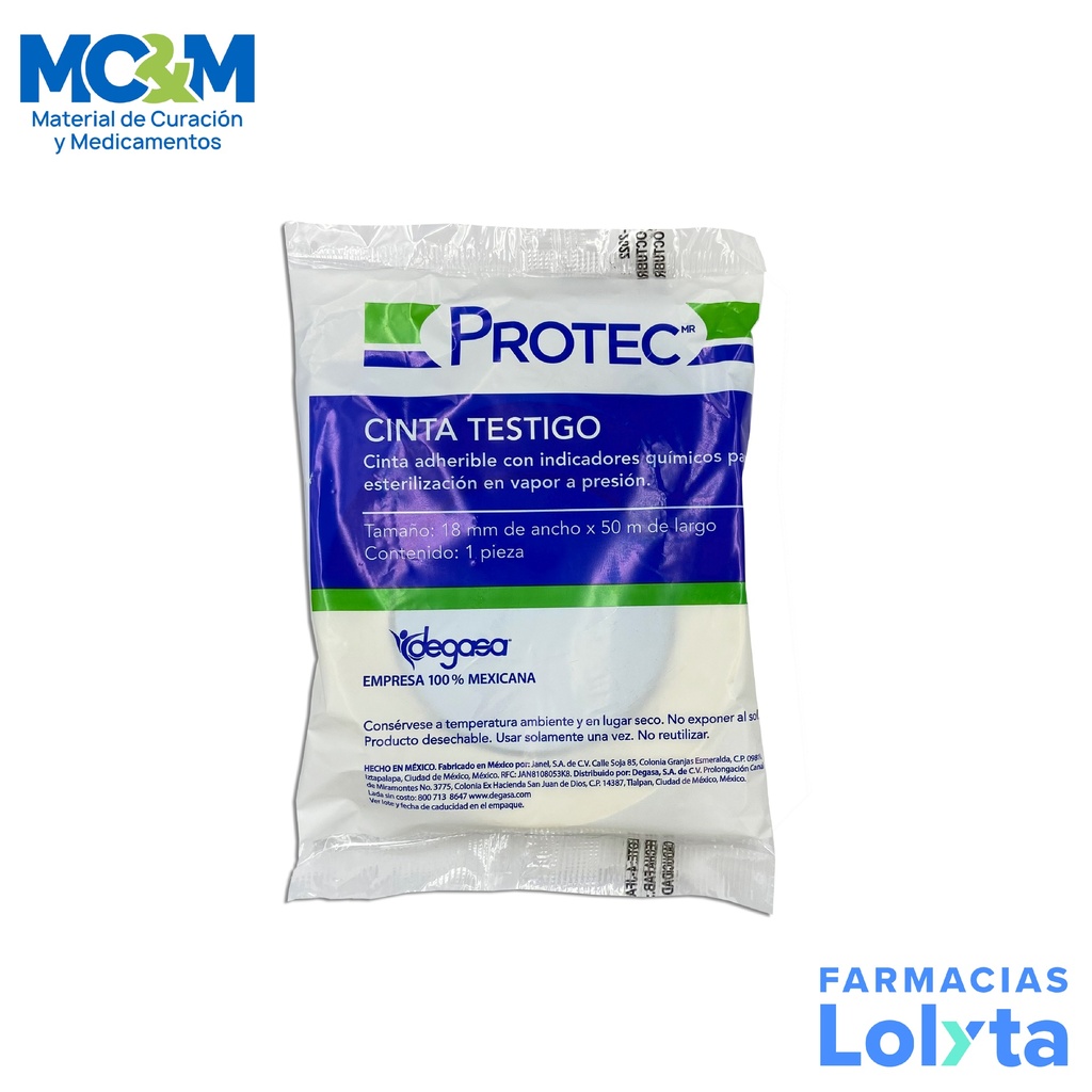 CINTA TESTIGO PARA ESTERILIZACION EN VAPOR 18 MM X 50 M PROTEC DEGASA 0511010