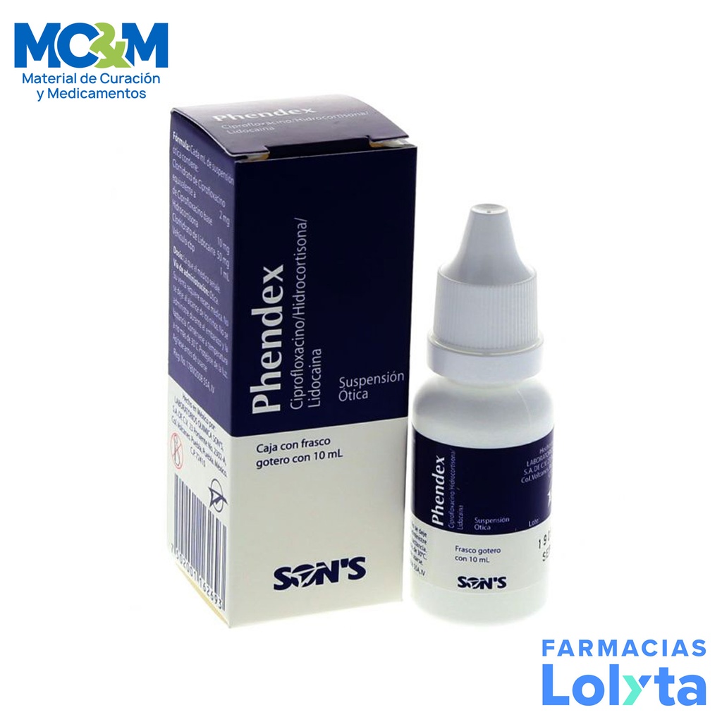 CIPROFLOXACINO HIDROCORTISONA LIDOCAINA 2/10/50 MG SUSP OTICA C/10 ML PHENDEX LAB SONS