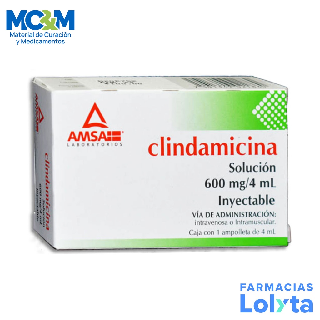 CLINDAMICINA SOL INY 600 MG/4 ML C/1 AMP LAB AMSA
