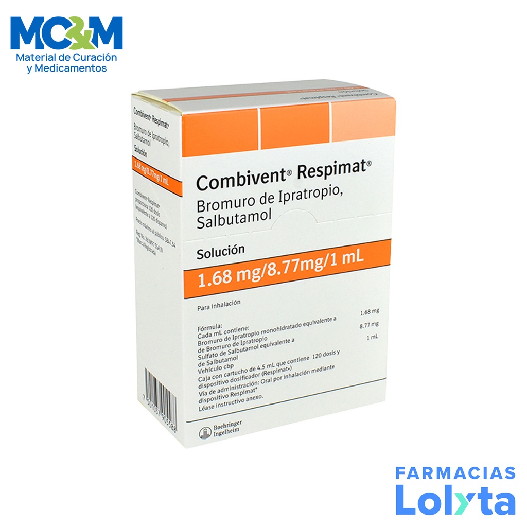 COMBIVENT RESPIMAT SOL P/INHALACION 1.68/8.77 MG/ML C/4 ML (120 DOSIS) BROMURO DE IPRATROPIO/SALBUTAMOL LAB BOEHRINGER