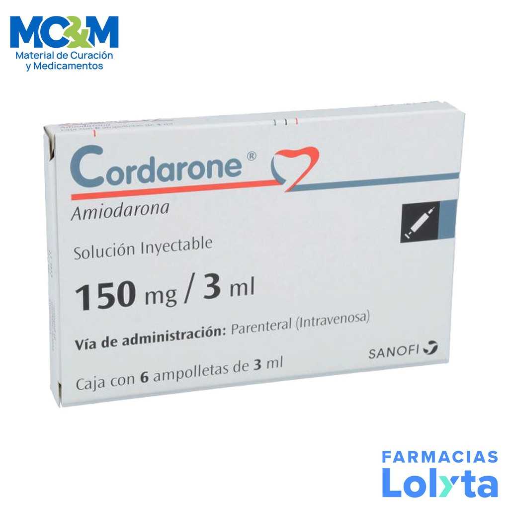 CORDARONE SOL INY 150 MG/3 ML C/6 AMP AMIODARONA
