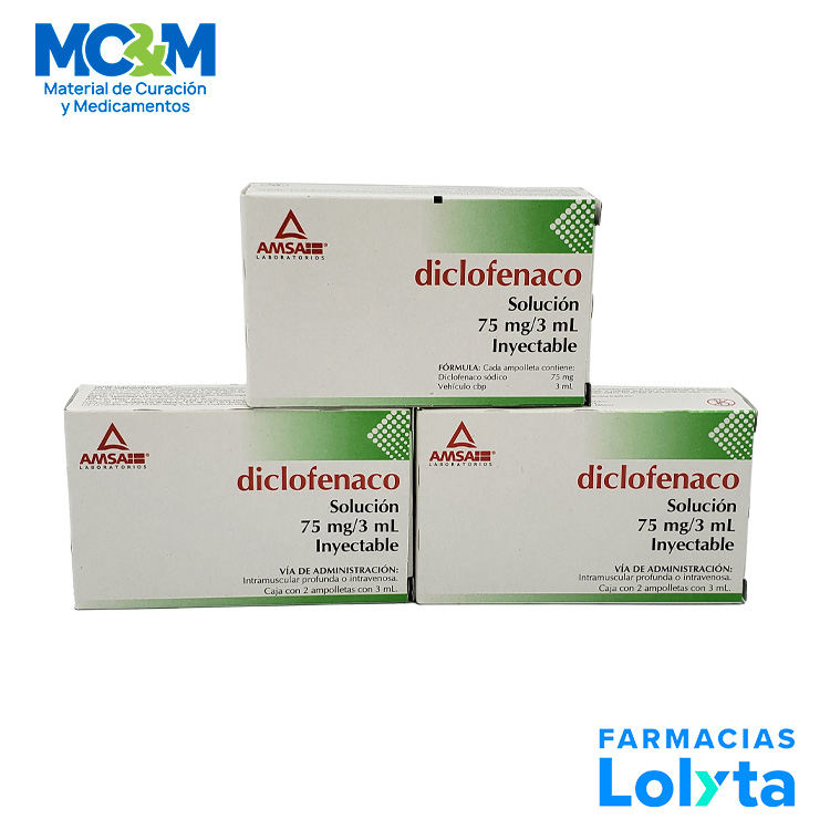 DICLOFENACO SOL INY 75 MG/3 ML C/2 AMP LAB AMSA (CRISTAL)