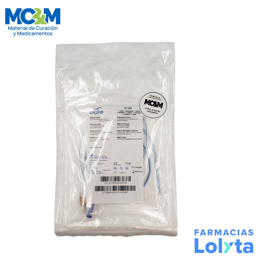 DRENAJE BLAKE SILICON 15FR C/TROKAR REF 2229 JOHNSON
