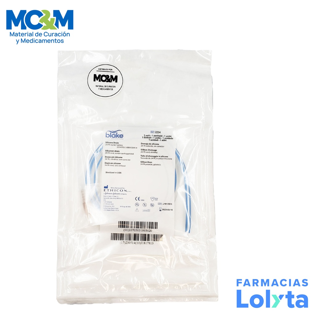 DRENAJE BLAKE SILICON 24FR C/TROKAR SIN UNION REF 2234 JOHNSON