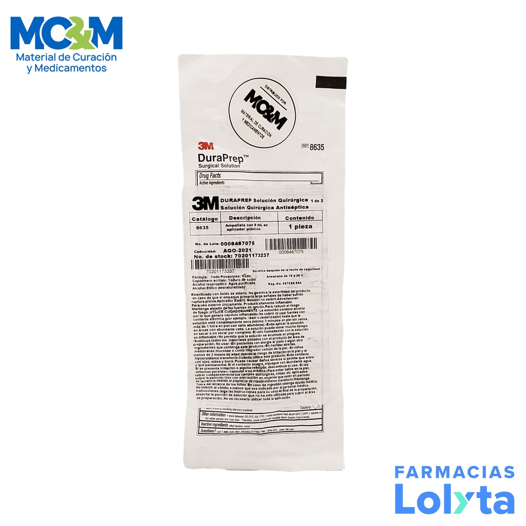 DURAPREP SOL QUIRURGICA 6 ML YODO ALCOHOL ISOPROPILICO REF 8635 3M