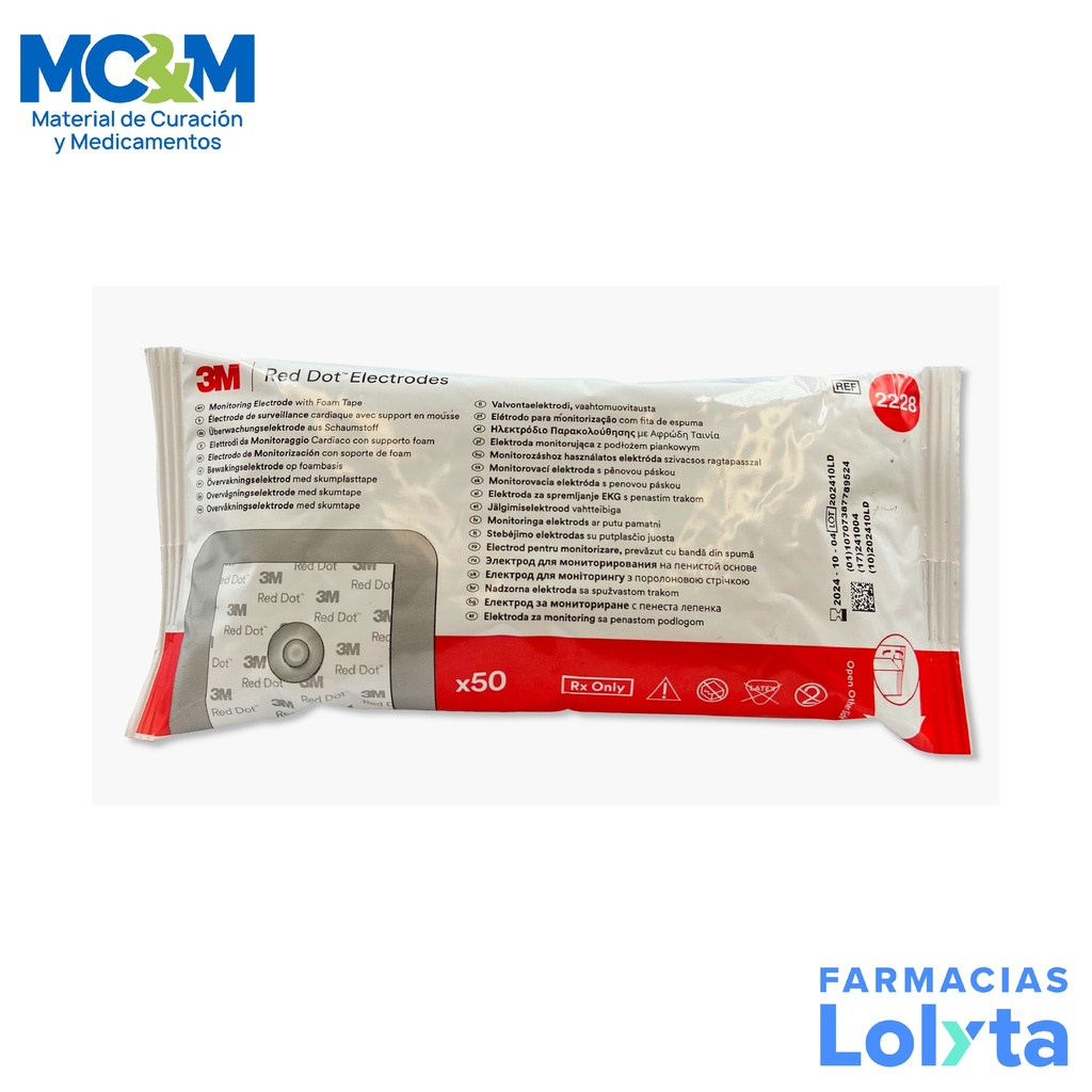 ELECTRODO DE MONITORIZACION CARDIACA CON SOPORTE DE ESPUMA C/50 PZAS ADULTO REF 2228 3M
