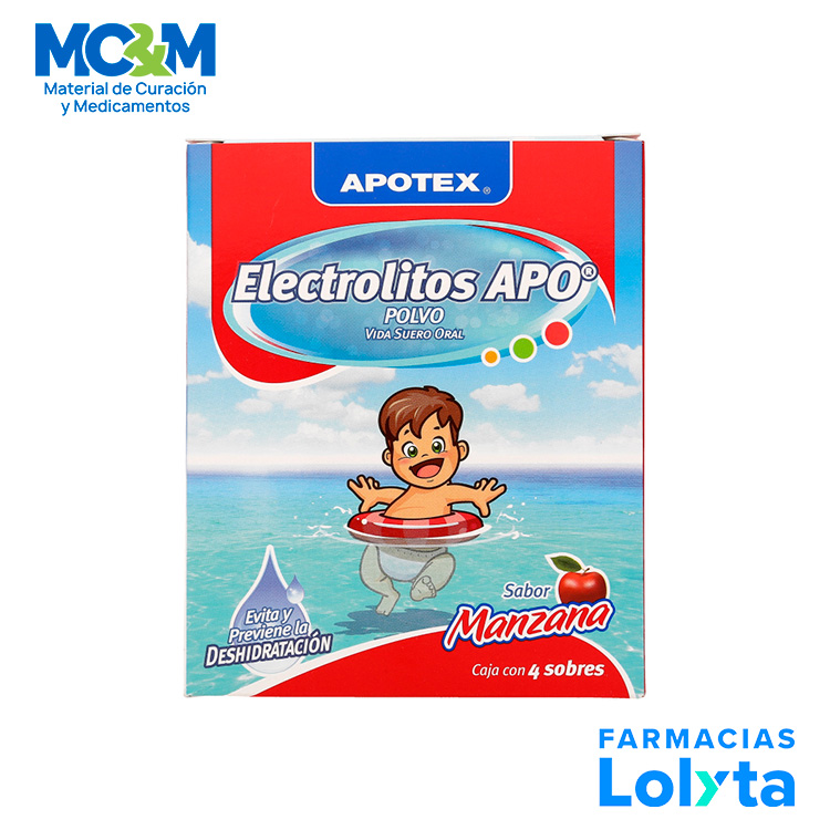 ELECTROLITOS POLVO APO MANZANA C/4 SOBRES APOTEX